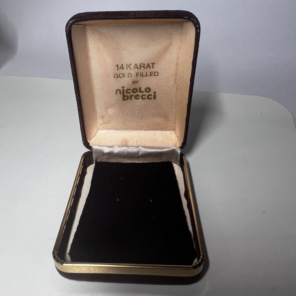 Vintage Nicolo Brecci 14K Gold Filled Jewelry Box Empty Velvet Brown